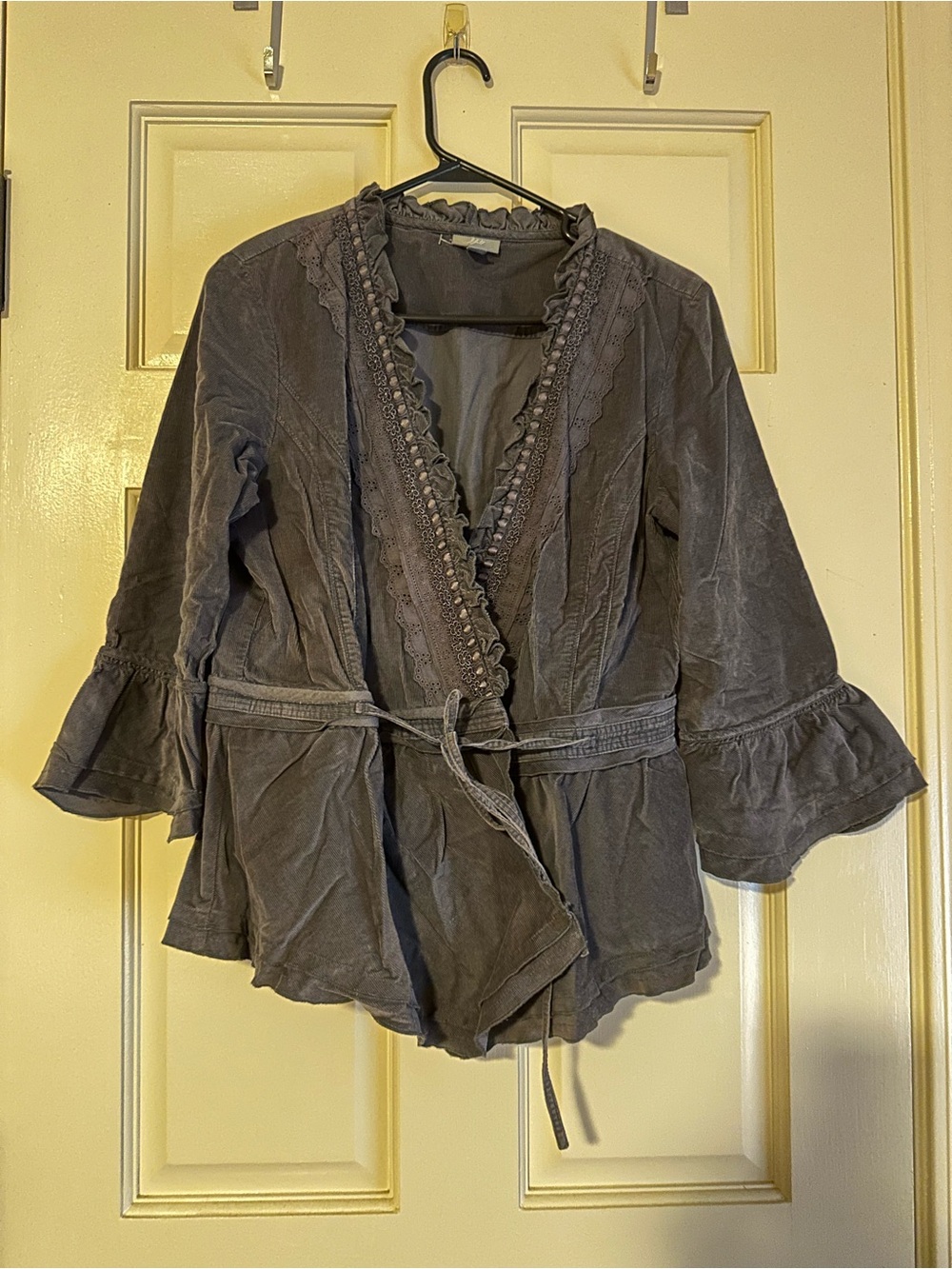 J. Jill Charcoal Gray Ruffled Wrap Blazer
